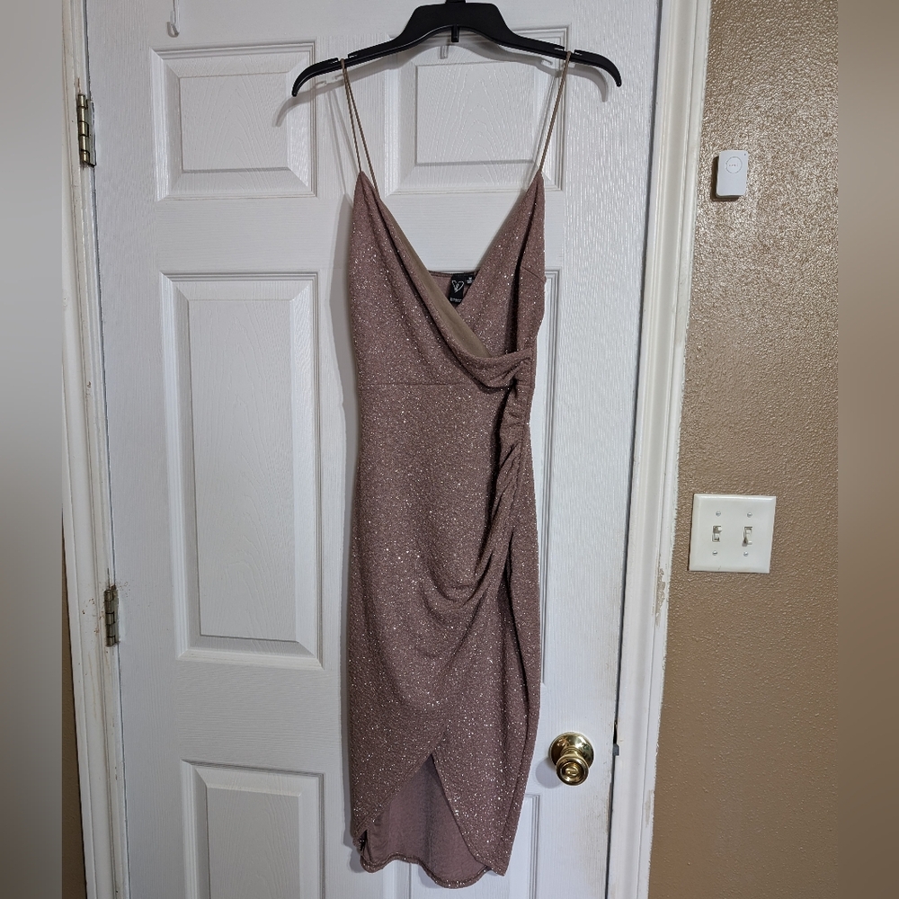 Elegant Brown Glitter Dress